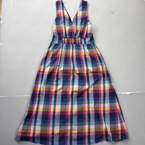 J. CREW Women 2 Mixed Madras Plaid Button-Up Picnic Midi Dress V-Neck Pockets - Picture 6 of 15